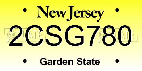 2CSG780 New Jersey License Plate