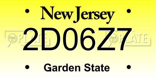 2D06Z7 New Jersey License Plate