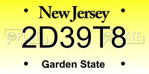 2D39T8 New Jersey License Plate