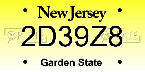 2D39Z8 New Jersey License Plate