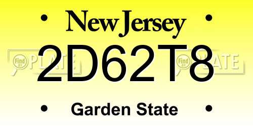 2D62T8 New Jersey License Plate
