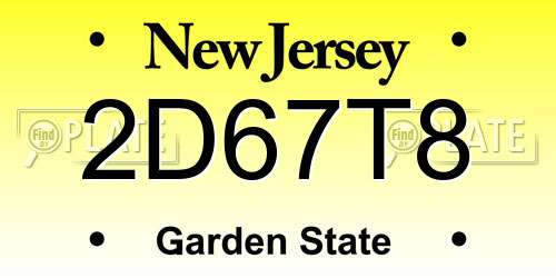2D67T8 New Jersey License Plate