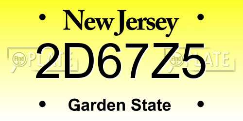 2D67Z5 New Jersey License Plate