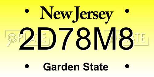 2D78M8 New Jersey License Plate