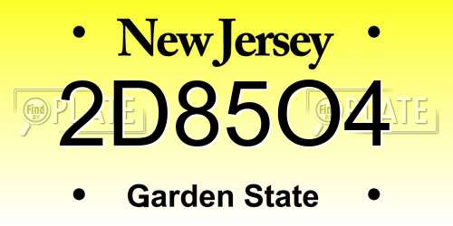 2D85O4 New Jersey License Plate