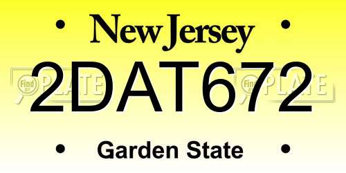 2DAT672 New Jersey License Plate