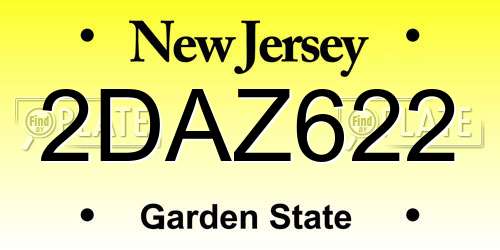 2DAZ622 New Jersey License Plate