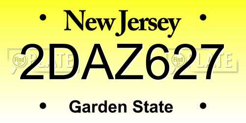 2DAZ627 New Jersey License Plate