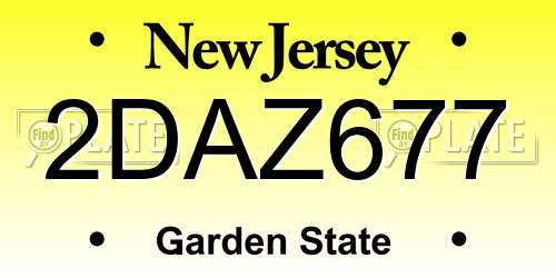 2DAZ677 New Jersey License Plate