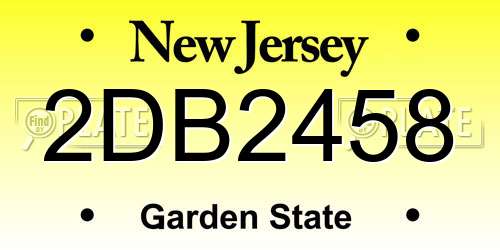 2DB2458 New Jersey License Plate