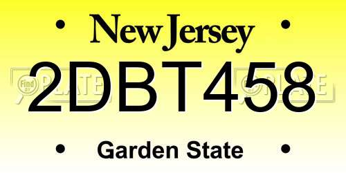 2DBT458 New Jersey License Plate