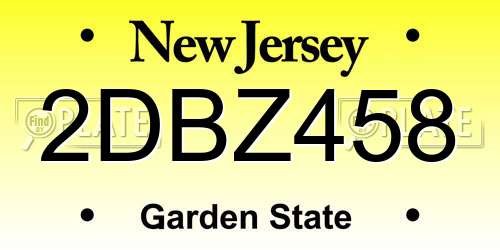 2DBZ458 New Jersey License Plate