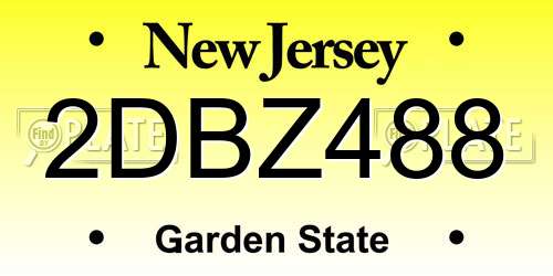 2DBZ488 New Jersey License Plate