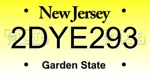 2DYE293 New Jersey License Plate