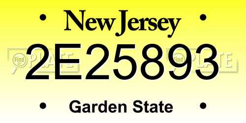 2E25893 New Jersey License Plate