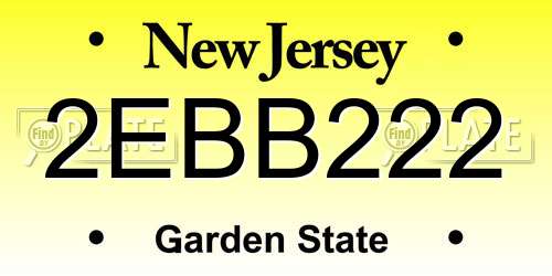 2EBB222 New Jersey License Plate