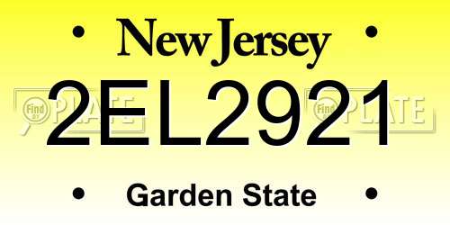 2EL2921 New Jersey License Plate