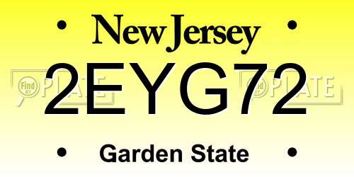 2EYG72 New Jersey License Plate