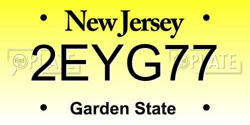2EYG77 New Jersey License Plate
