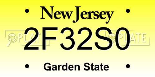 2F32S0 New Jersey License Plate