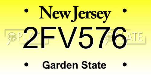 2FV576 New Jersey License Plate