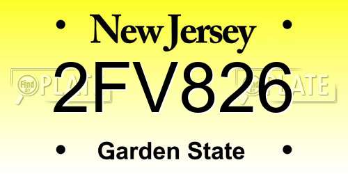 2FV826 New Jersey License Plate