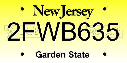 2FWB635 New Jersey License Plate