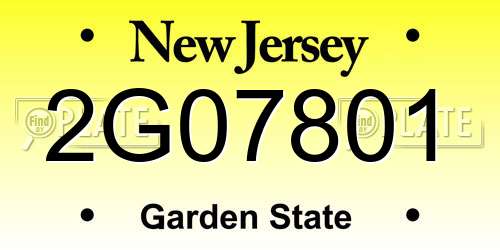 2G07801 New Jersey License Plate