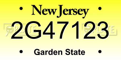 2G47123 New Jersey License Plate