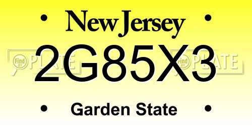 2G85X3 New Jersey License Plate