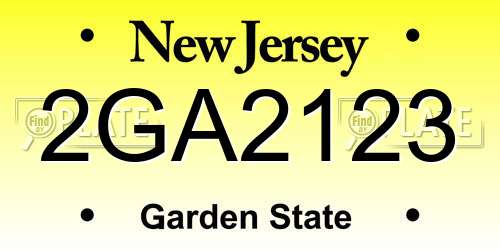 2GA2123 New Jersey License Plate
