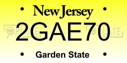 2GAE70 New Jersey License Plate