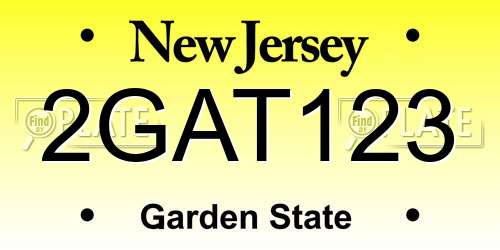 2GAT123 New Jersey License Plate