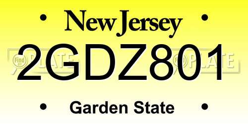 2GDZ801 New Jersey License Plate