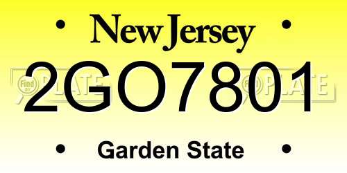 2GO7801 New Jersey License Plate