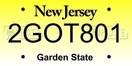 2GOT801 New Jersey License Plate