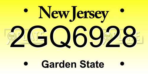 2GQ6928 New Jersey License Plate
