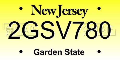 2GSV780 New Jersey License Plate