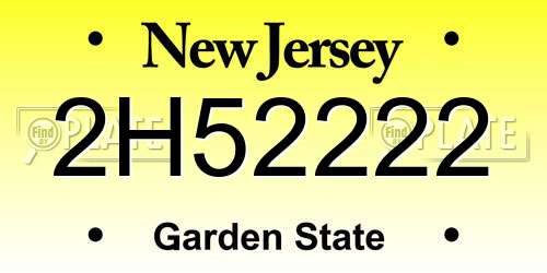 2H52222 New Jersey License Plate