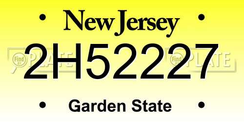 2H52227 New Jersey License Plate