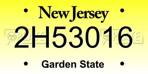 2H53016 New Jersey License Plate