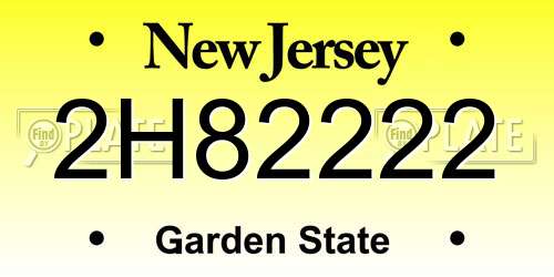 2H82222 New Jersey License Plate