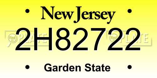 2H82722 New Jersey License Plate