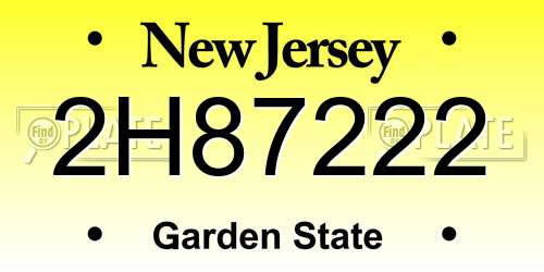 2H87222 New Jersey License Plate