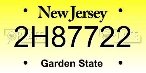2H87722 New Jersey License Plate