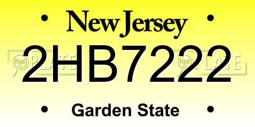 2HB7222 New Jersey License Plate