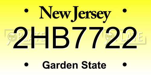 2HB7722 New Jersey License Plate