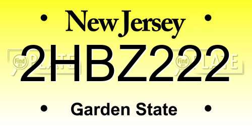 2HBZ222 New Jersey License Plate
