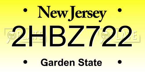 2HBZ722 New Jersey License Plate