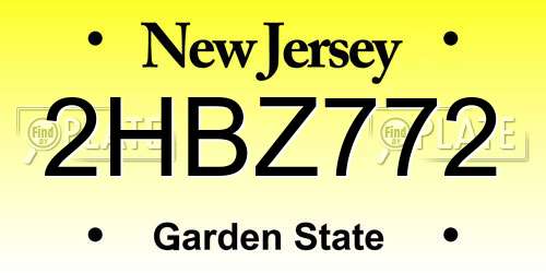 2HBZ772 New Jersey License Plate
